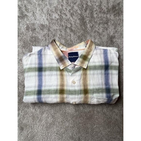 Tommy Bahama 3XT Plaid Mens Long-Sleeve Shirt Linen Cotton Blend lightweight - Picture 10 of 11
